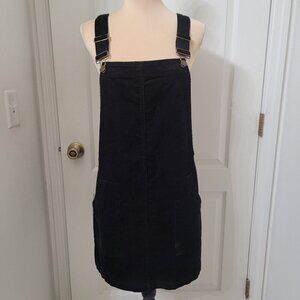 Copper Key Size M Black Corduroy Overall Mini Dress with Pockets.  NEW with Tag